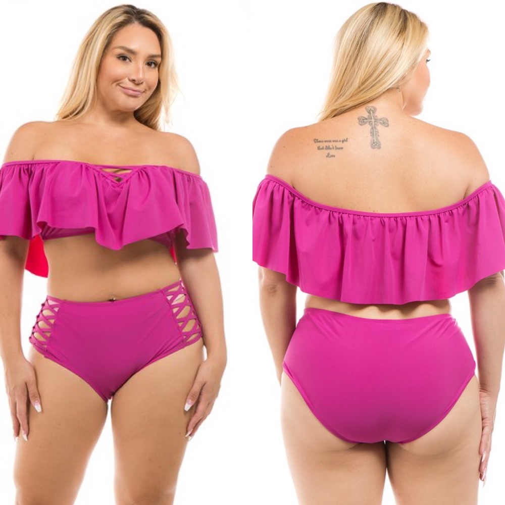 Plus Magenta Ruffle Swimsuit